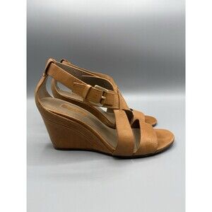 Ecco Leather Wedge Open Toe Shoes Buckle Cognac Women EU 39 US 8-8.5